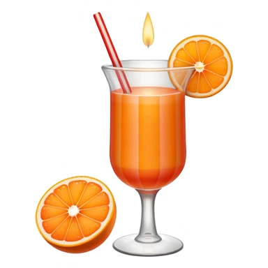 An orange grapefruit, with a horizontal red stripe around the middle. 4 vertical cocktail sticks in the orange with small pieces of candy on the sticks. On top of the orange a small white lit candle. The orange should be a piece of fruit not a drink.  sticker