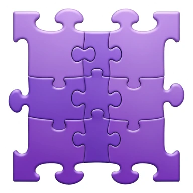 Create an icon of a puzzle for "Featured Projects" on a dark background #22223B. Show multiple puzzle pieces connected together, with one piece slightly separated or highlighted as the final piece. The puzzle pieces should be shades of purple that harmonize with the background. sticker