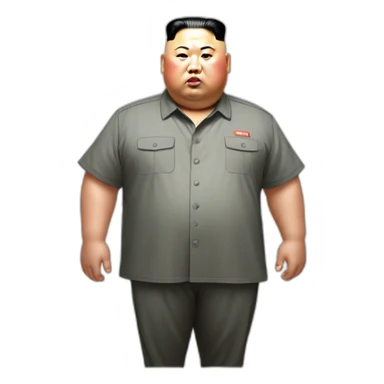 super fat Kim jong un wear shirt with a white tick mark which is NIKE LOGO sticker