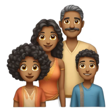 indian family with one dad and one son straight hair and one mom and one daughter curly hair sticker