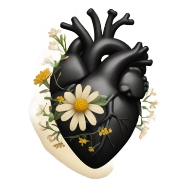 black anatomical heart with beige wildflowers sticker