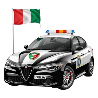 crea auto di servzio alfa romeo giulia colore nero con la scritta polizia penitenziaria e la bandiera italiana sticker