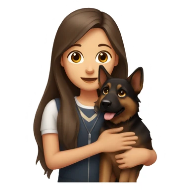 girl with long brown hair holding a german shepherd  sticker