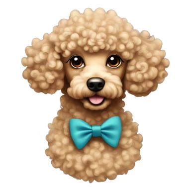 Beige tan curly poodle with small round face black eyes and a bowtie  sticker