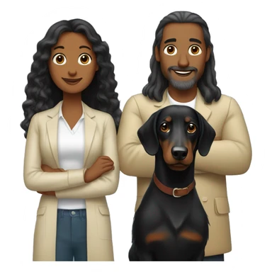 Woman and man with two long-haired black dachshunds sticker