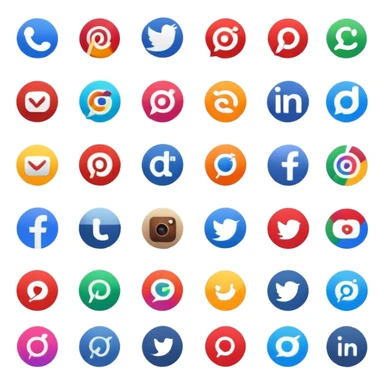 Create a set of social media logos grouped together: Slack, Reddit, Discord, Substack, LinkedIn, Google Reviews, Facebook Groups, Instagram, TikTok, Pinterest sticker