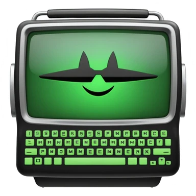 mac os icon code transpiler compiler terminal, black and green, retro sticker