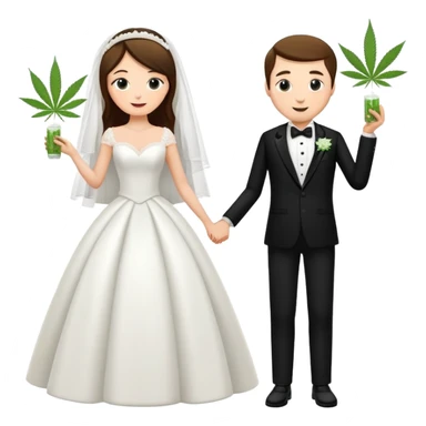 A bride in white wedding dress and groom in tuxedo, full body, sharing cannabis, wedding couple, different pose sticker