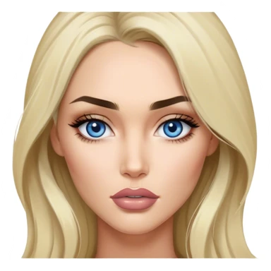 A blonde grey highlights Megan fox with blue grey eyes and nude lipstick on and bushy eyebrows sticker