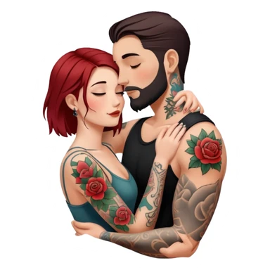 Loving intimate moment between lovers, photo Realistic Couple with tattoos  sticker