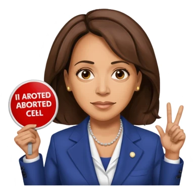 Kamala Harris but without hair holding a sign saying I abourted my last brain sell sticker