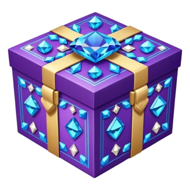 gift box . The square box displays vibrant purple panels with shimmering blue accents and intricate metallic detailing along its borders. Embed decorative gemstones and crystals at each corner for added visual interest. sticker