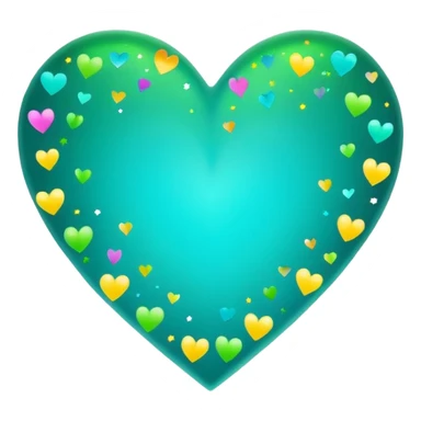 emoji: teal and neon green gradient heart with celebration confetti from behind. sticker