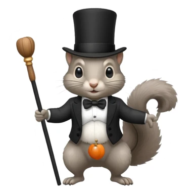 Gray squirrel (all of its fur is gray colored) With a black,completely black tophat sticker