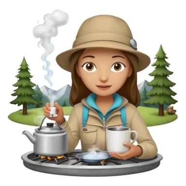 A woman camper boiling water on a portable stove, enjoying the outdoor sticker