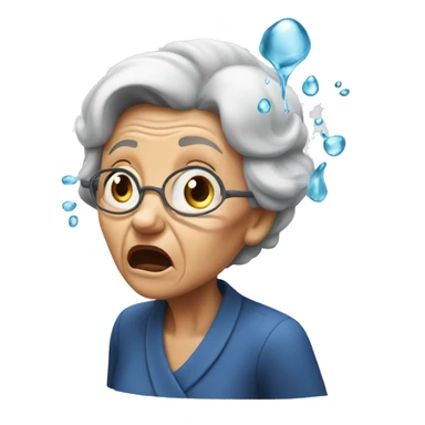 old woman shocked with water splashes on face sticker