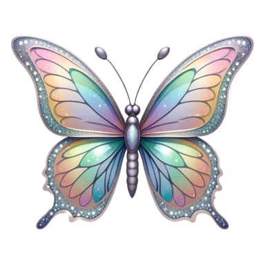 Pastel sparkly grey glittery iridescent rainbow transparent butterfly with detailed intricate patterns sticker