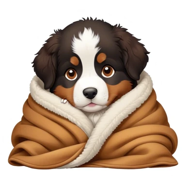 bernese mountain dog puppy cozy in a sherpa blanket, kawaii disney-style cute sticker