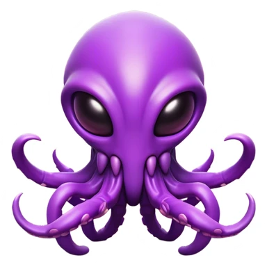 Clash of Clans aesthetic: Cinematic Playful Zerg Alien Emoji, rendered in a 3D vector-style similar to standard emojis with minimal shading and bold, simplified shapes. A compact, isometric, otherworldly creature with insectoid, organic details and subtle, eerie tentacles, softly glowing with a sinister alien charm. Simplified yet unmistakably iconic, highly detailed and consistent, glowing with a soft, spectral radiance and high shine. Stylized with a touch of bio-engineered mischief and a soft glowing outline, capturing the essence of a fearsome extraterrestrial menace with a playful twist! sticker