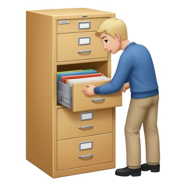  A person opening a filing cabinet to search for file sticker