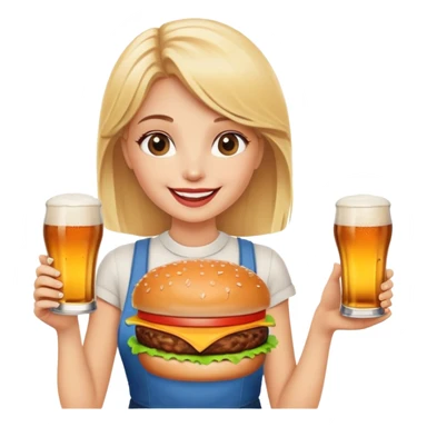 happy blonde girl with burger and beer  sticker