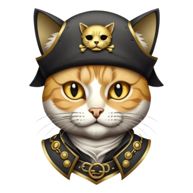 Highly detailed dark fantasy sticker art,cat, gritty pirate aesthetic, intricate engraving style, cinematic lighting, gold and charcoal color palette, sharp edges, white border, vector contour --v 6.0 sticker