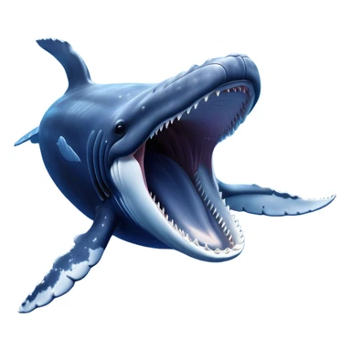 Meme-Worthy Singing Humpback Whale Portrait Emoji, Mouth open wide in a dramatic, melodious pose, showcasing a deep blue-gray body with barnacle accents and an expressive, soulful gaze, Simplified yet artistically graceful features, highly detailed, glowing with a soft, magical marine aura, high shine, enchanting and full of life, stylized with an air of deep-sea wonder, soft glowing outline, capturing the essence of a majestic humpback whale mid-song, resonating with the beauty of the ocean's ancient melodies! sticker