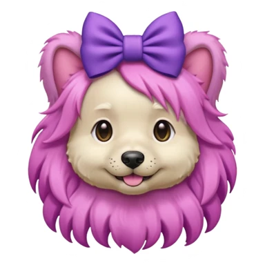 dog with pink long hair and purple bow on head sticker