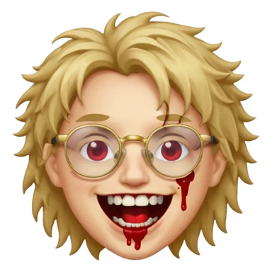 Cabelo bagunçado com oculos sorrindo com metade do rosto com dente de ouro e saindo sangue da boca  sticker