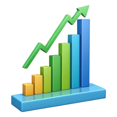 3D bar chart with upward trend, pie chart, colorful graphs, 
data visualization, blue and green colors, transparent background, 
emoji style, realistic, modern business analytics sticker