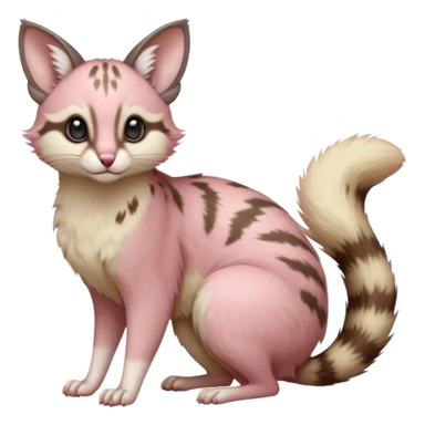 Pastel Pink, beige-bellied, soft natural realistic romantic vintage antique divine beautiful elegant pretty precious cute young youthful  Fakémon-Pokémon-opossum-feline-mouse-serval-caracal-chinchilla-Minccino-Cinccino-Meowstic-rodent-hybrid-creature with a big fluffy bushy tail (full body) sticker