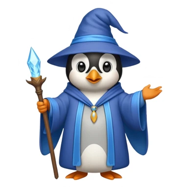 penguin wizard wearing a blue robe sticker