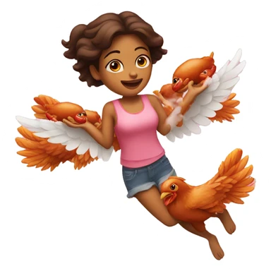 a girl flying with two bbq chicken wings on her back sticker
