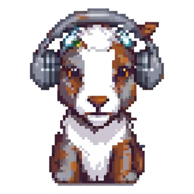 fun and retro grey goat with headphones, pixel art style sticker