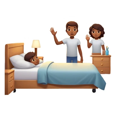 A person stands beside their bed, rolling out groggily with determination. The bed behind them is neatly made, a mirror in front of them shows them high-fiving their reflection. A glowing sunrise outside signals the start of a productive day. sticker