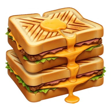 kavurma meat toasted sandwich object icon, grilled toasted bread, sautéed Turkish kavurma beef filling, melted cheese, juicy meat texture, golden brown crust, warm steam rising, 3D cartoon, mobile game icon style, centered, clean background, no text, no watermark sticker
