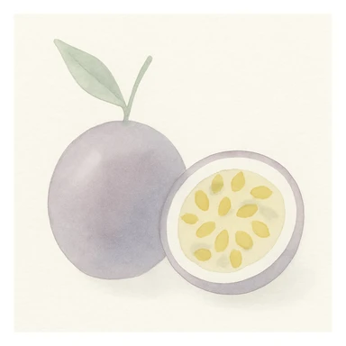 a watercolor-style passionfruit, soft edges, artistic sticker