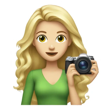 Woman taking photography with blond long hair and green eyes sticker