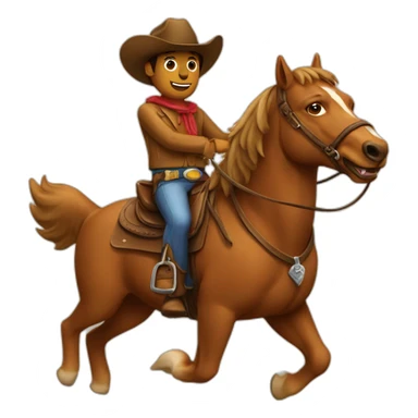 Dog with cowboy hat riding a brown horse sticker