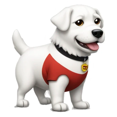 standing chubby white dog with black wars and red shirt  sticker