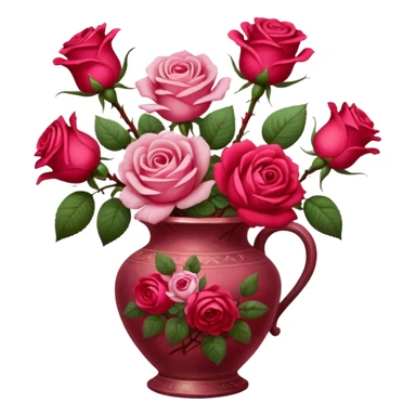 Oil painting of roses in vintage vase, brushstrokes sticker