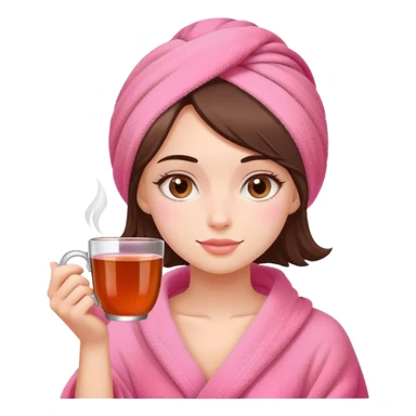 a girl in a pink towel with a mug of tea sticker