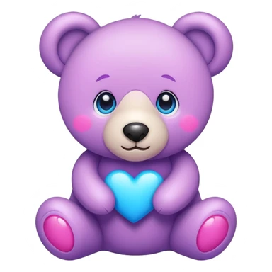 teddy with blue eye and pink-purple-blue heart sticker