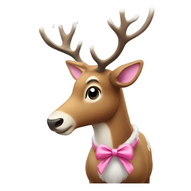reindeer standing in snow with a pink bow on its ear sticker