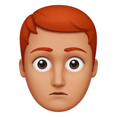 Una figura roja con cabeza cuadrada y cuerpo de rectángulos con cara con dos ojos negros como puntos y cejas preocupadas sin boca y que tenga como una especie de polvo café en la cabeza sticker