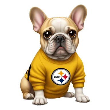 Full body tan frenchie wearing a Pittsburgh steeler sweater  sticker