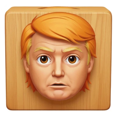 donald trump facial features and hair on a square wooden block sticker