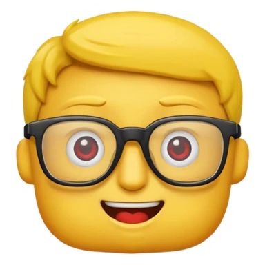 Créer un emoji nerd le perso doit être une tête basique d'emoji jaune avec une grosse paire de lunettes rectangulaires noires 3 boutons sur chaque joue et une dent qui dépasse  sticker