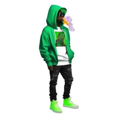 Multicoloured neon black and green graffiti person smoking wearing hoodie dancing hip hop bucket hat tropical Skater fashion aesthetic baggy clothes graphic t shirt 420 sticker