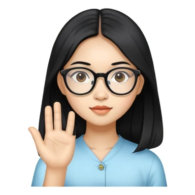 young Vietnamese girl head with very long black hair and glasses sticker